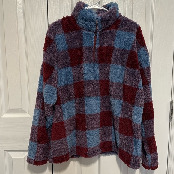Eddie Bauer Light Weight Fleece 3/4 Zip Checkered - Picture 1 of 7